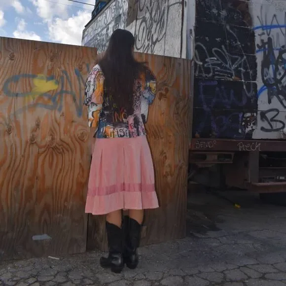 Ella Moss Pink Velvet Pleated Midi Skirt- 4 - Picture 2 of 8